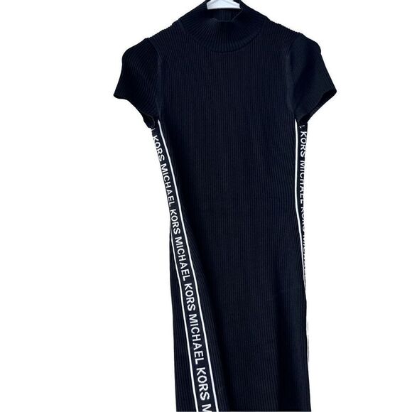 Michael Kors logo tape Ribbed Stretch Viscose midi dress size XXS - Picture 1 of 5
